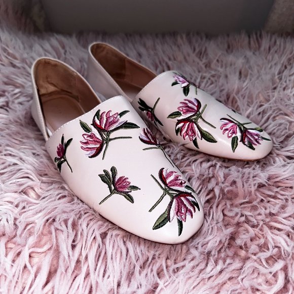 ZARA Embroidered Floral Faux Vegan Leather Pink Flat Loafers Shoes - US 8 - Picture 8 of 10